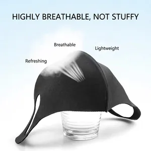 Breathable 3D black knitted fabric mask shown with steam test to highlight airflow