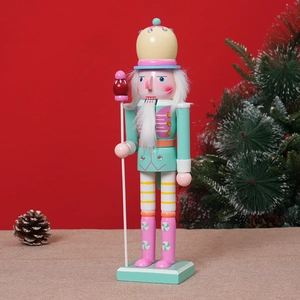 30cm wooden nutcracker soldier figure in pastel mint and yellow for Christmas decor