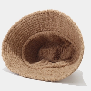 Fashionable camel faux shearling bucket hat with thick warm lining for winter