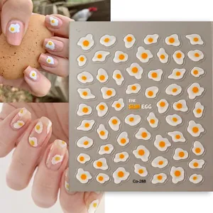 Fried Egg Nail Art Stickers 5D Relief Embossed Waterproof Manicure Decals For DIY Decoration Cute Cartoon Sun Egg Design