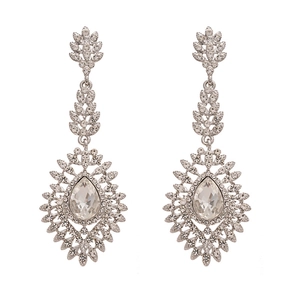 Boucles d'oreilles fleur argentées avec cristaux étincelants et pierres marquises