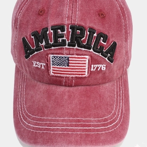Vintage washed burgundy baseball cap with America flag and EST 1776 embroidery