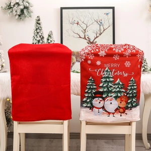 Christmas chair covers featuring festive Santa and snowman prints for holiday dining decor