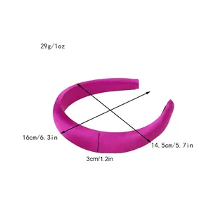 Fuchsia padded satin headband for women showing high-top design and 16cm dimensions