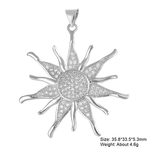 Solar sun pendant with copper zircon in silver finish featuring detailed gemstone inlay