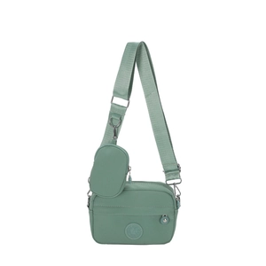 Green oxford crossbody bag set with wide strap and round coin purse for travel
