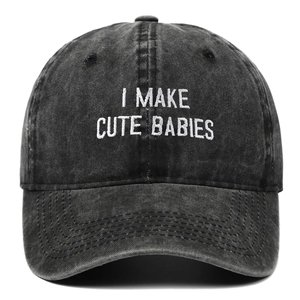 Casquette de baseball noire délavée vintage avec broderie blanche I MAKE CUTE BABIES