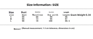 Detailed size chart for women's fashion dress with bust waist and hip measurements