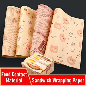 Sandwich Wrapping Paper Food Grade Greaseproof Oil Absorbing Microwaveable Bread Burger Bakery Retro Newspaper Bear Print