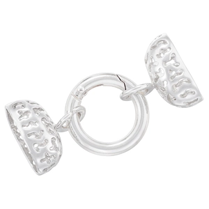 Detailed silver-plated metal lobster clasp and decorative patterned end caps for jewelry