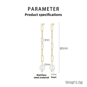 Dimensions détaillées des boucles d'oreilles perles avec chaînes en acier de 80mm