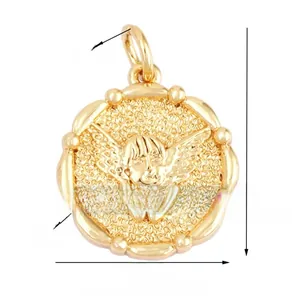 Detailed view of a 16x21mm golden angel pendant showing dimensions and metal weight