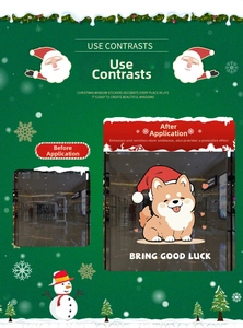 Detailed comparison of Christmas puppy window sticker before and after application