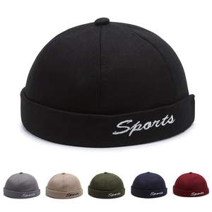 Retro Cotton Docker Hat Brimless Skull Cap With Sports Embroidery Adjustable Metal Buckle For Men Women Streetwear