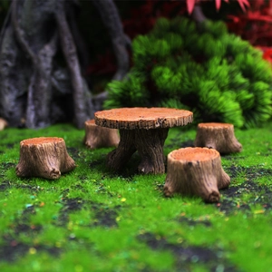Miniature garden resin tree stump table and chairs set with realistic wood grain texture