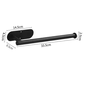 Matte black stainless steel wall-mounted kitchen roll holder and towel rack with dimensions