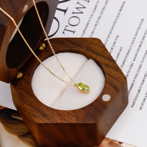 French vintage S925 silver necklace with marquise green stone in a walnut wood box