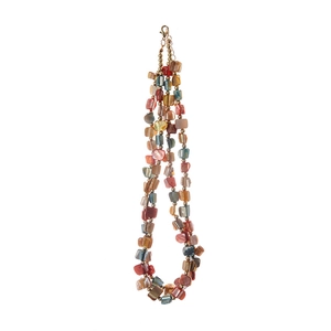 Colorful shell bead necklace and bracelet set with irregular stones and golden accents