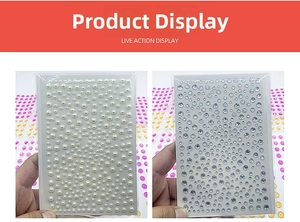 Macro view of self-adhesive pearl and crystal rhinestone stickers for DIY face art