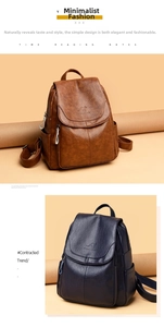 Detail of soft leather backpack featuring embossed kangaroo logo and zippered side pockets