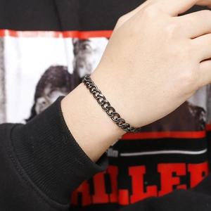 Vintage black stainless steel Cuban link chain bracelet for men and women worn on wrist