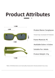 Detailed sizing chart and dimensions for these vintage rectangle PC sunglasses