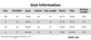 Detailed size guide table for women's hooded zip-up top and flare pants two-piece set