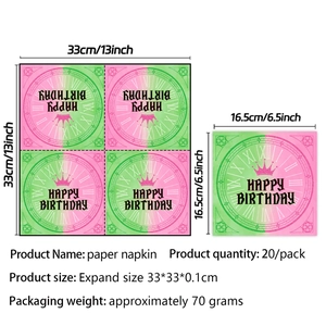 Papierservietten im Wicked-Stil in Pink und Grün mit Happy Birthday Motiv und Maßen