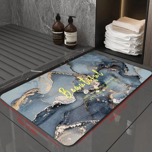 Detailed view of the 80x50cm marble pattern bathroom mat with non-slip texture