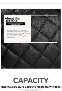 Detailed macro view of black quilted PU leather texture and stitching on crossbody bag