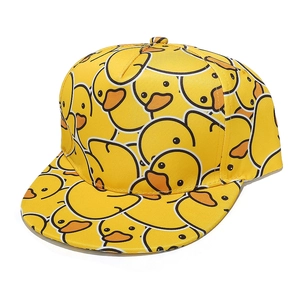 Platte baseballpet met een heldergele all-over cartoon eendjesprint patroon
