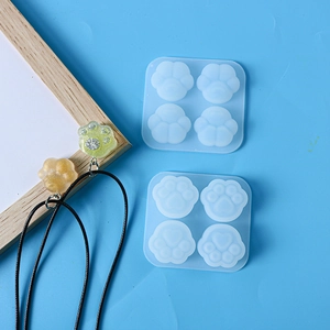 Mini cat paw silicone mold for DIY resin pendants with finished glitter charms
