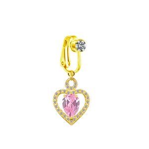 Clip de nombril ou d'oreille en forme de cœur doré avec zircon rose sans perçage