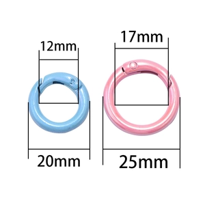 Sky blue and pink round spring snap hooks in various sizes from 12mm to 25mm