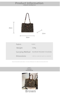 Detailed size specifications for the leopard print knit tote bag with chain handles