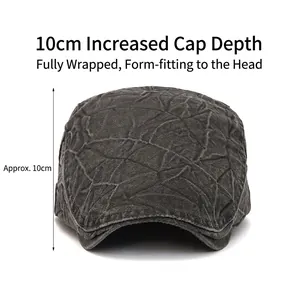 Retro dark grey cotton newsboy cap with textured fabric and deep 10cm crown design