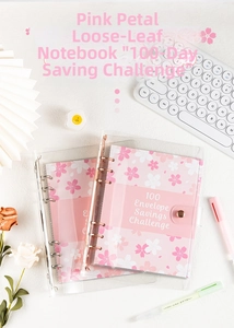 Detailed view of pink cherry blossom A5 savings binder with 100 envelope challenge page