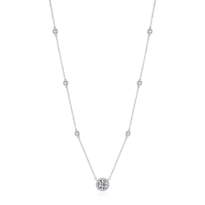 925 Sterling Silver Necklace Round Halo Cubic Zirconia Pendant Bezel Accent Chain Elegant Jewelry For Women