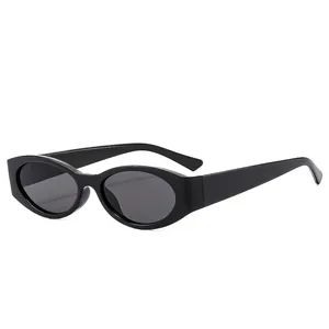 Retro black small oval frame Y2K sunglasses with durable plastic hinges for women