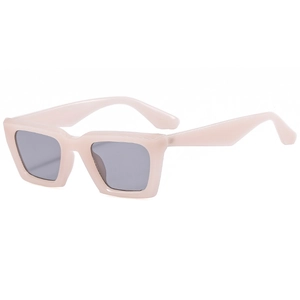 Retro cat-eye rectangle sunglasses in light pink frames with dark grey lenses for women