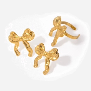 Boucles D'oreilles Nœud Papillon Plaquées Or 18K Acier Inoxydable Bijoux Pour Femmes Élégant Minimaliste
