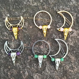 Gothic Hohl Mond Krähenschädel Haarspange Legierung Naturkristall Künstliche Perle Haarnadel Vintage Bohemian Haarschmuck Für Damen Party