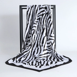 Large Square Scarf Zebra Print Satin Imitation Satin Elegant Fashion Hijab Head Wrap For Women