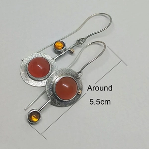 Vintage long silver drop earrings with blue stone inlay and antique texture 5.5cm length
