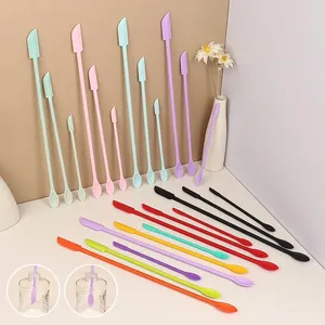 Flexible Silicone Double Ended Spatula Scoop Long Handle Mini Scraper For Cosmetic Jar Makeup Bottle Kitchen Tool