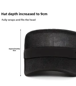 Detail view of 9cm deep black mesh military cap showing breathable fabric and fit