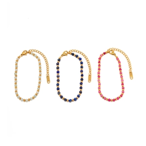 Three-color beaded bracelets with faceted gems and adjustable gold-plated chain links
