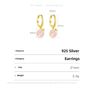 Detailed view of S925 silver pomegranate earrings with size dimensions and product specifications