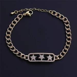 Gold plated bracelet with zircon star charms in center frame, minimalist style for women