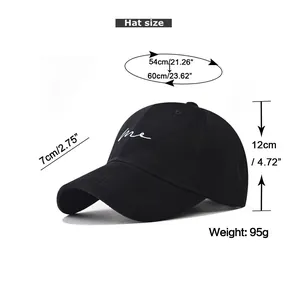 Size chart showing head circumference 54-60cm and dimensions for the cotton baseball cap